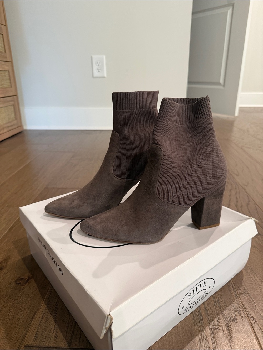 Steve Madden Gray Taupe Suede Sock Booties